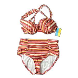 Island Rays Plus Size 2pc High Waist Bikini Swimwear Set Summer Resort SZ 1X:NWT